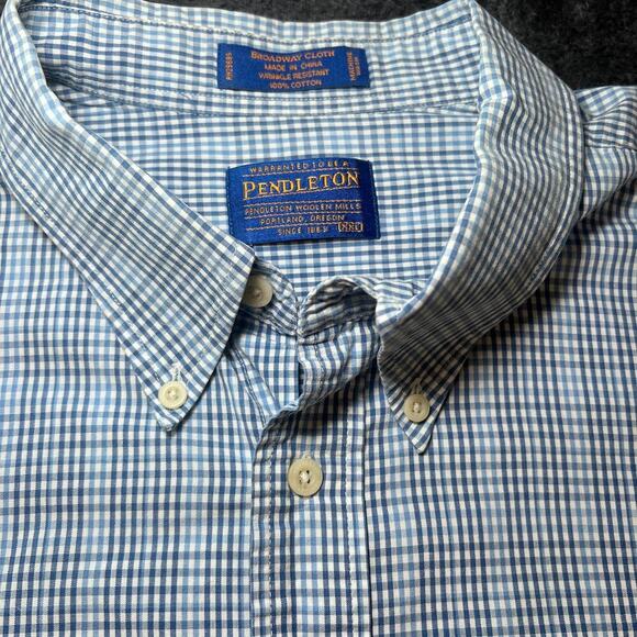 ✨Pendleton Button Down Shirt XXL Blue Gingham Wrinkle Resistant 100% Cotton - Picture 2 of 6